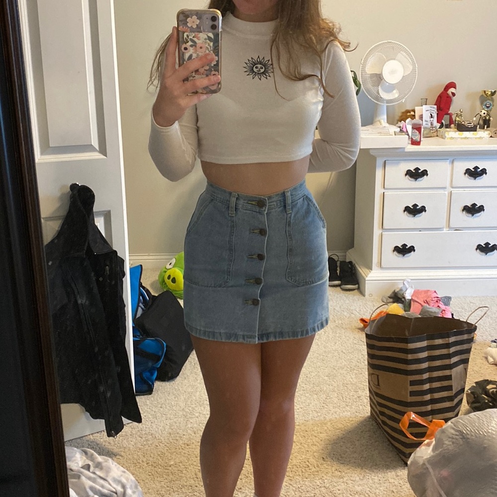 Trendy, Button, Denim Skirt.
